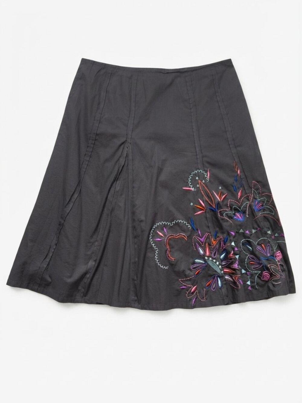 TRISTAN & ISEUT - Classic Floral Embroidered A-Line Midi Skirt – Size 10